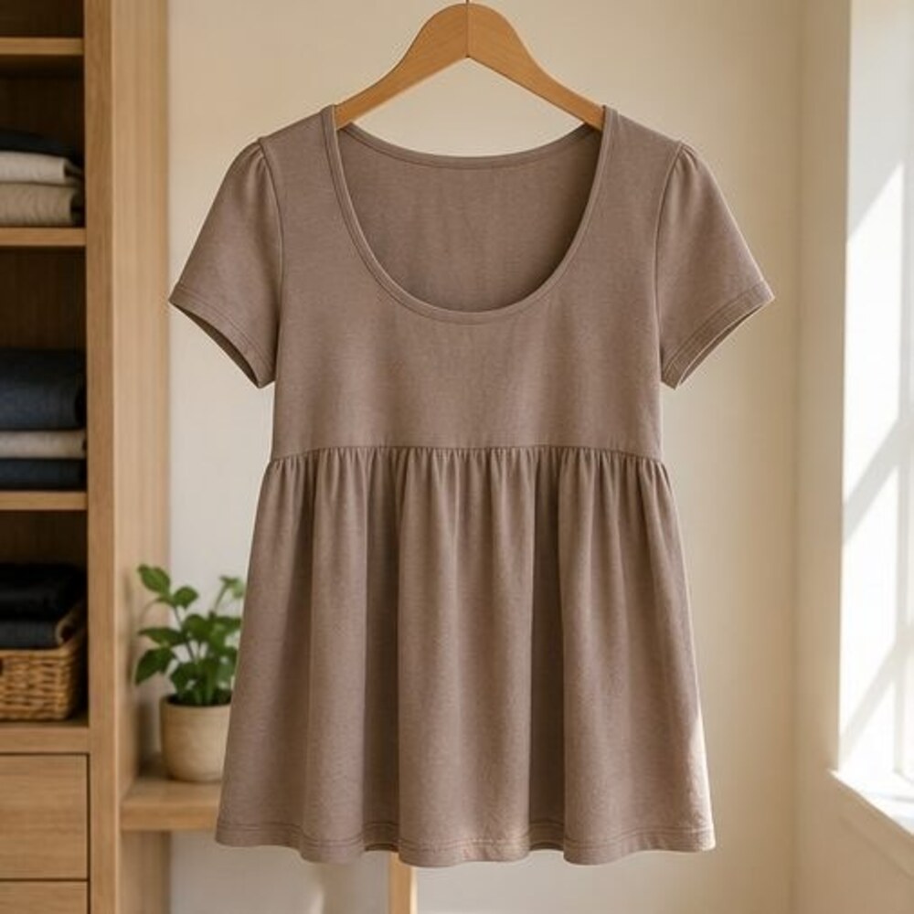 Taupe Scoop Neck Babydoll Top